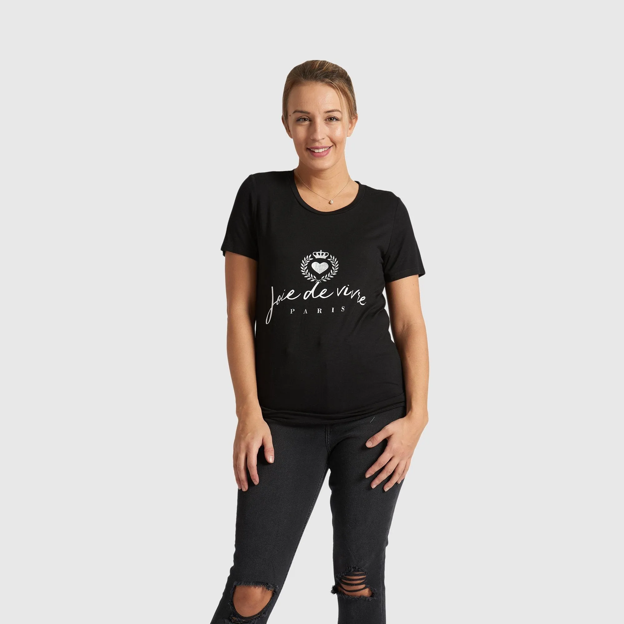 Joie de vivre - Graphic Letter T-Shirt - Black