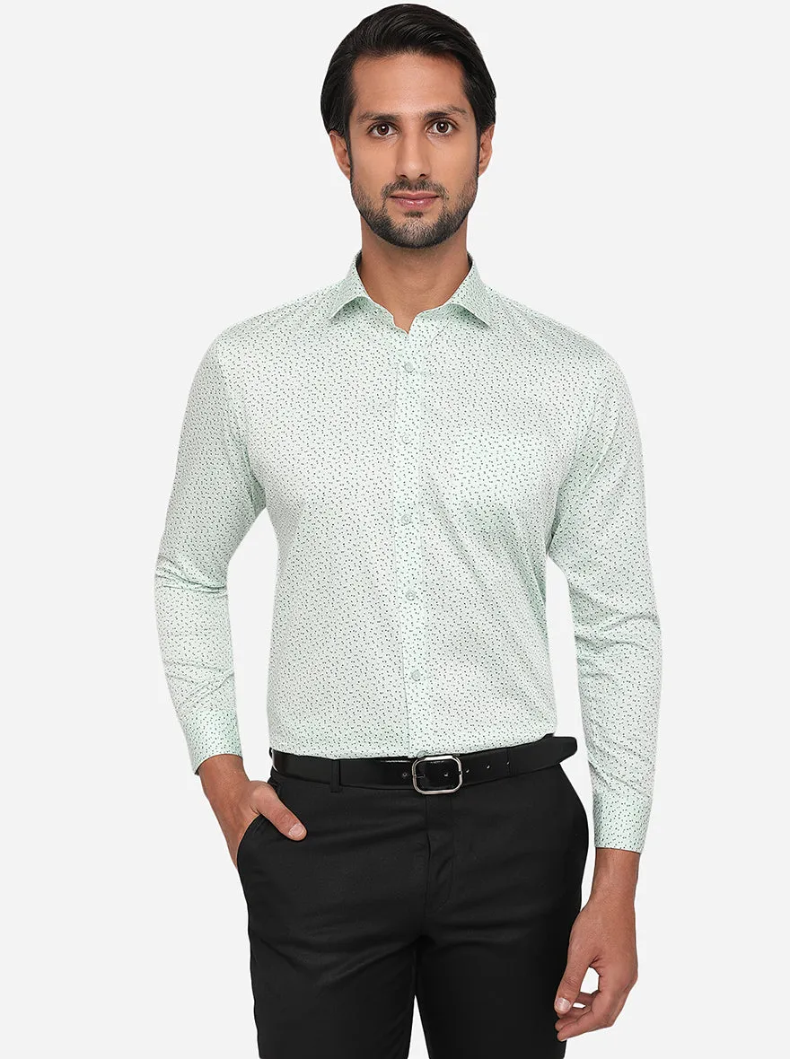 Light Green Printed Slim Fit Formal Shirt | Greenfibre