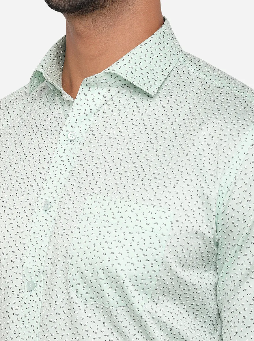 Light Green Printed Slim Fit Formal Shirt | Greenfibre