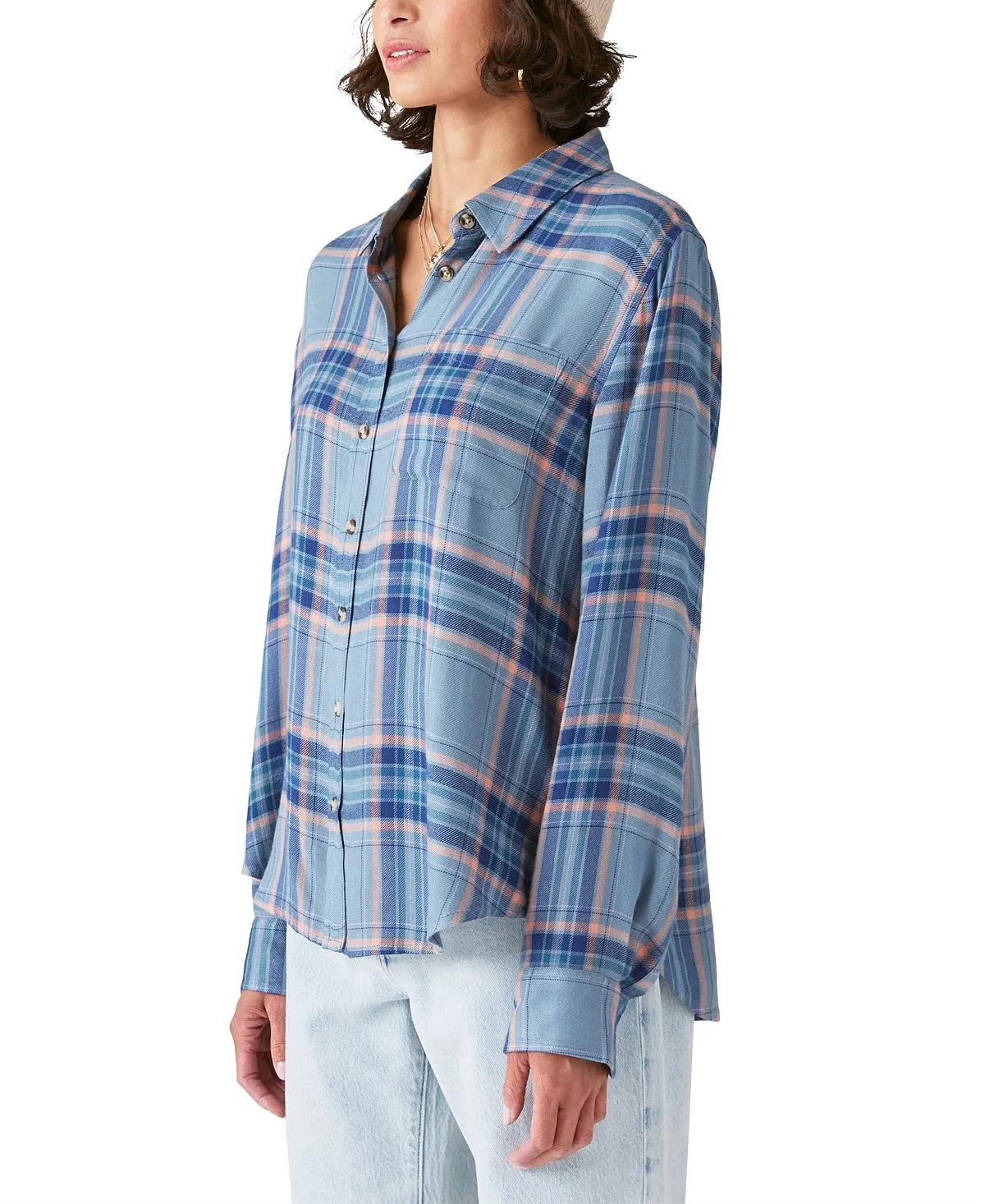 Lucky Brand Women's Plaid Button Down Boyfriend Shirt, Multi