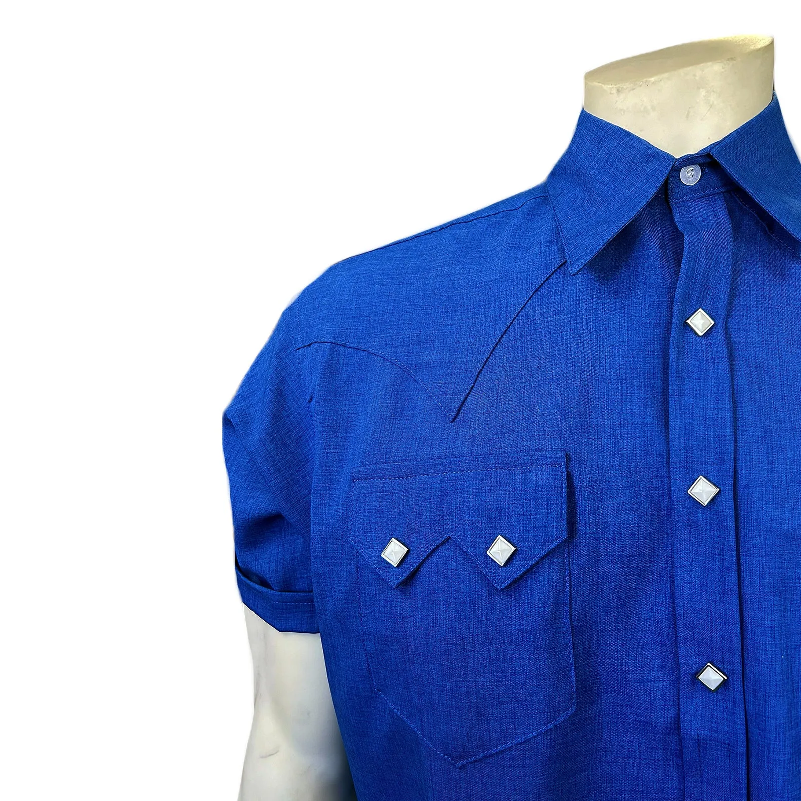 Men’s Short Sleeve Royal Blue Western Shirt with UV Protection