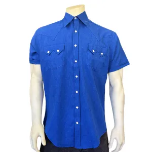 Men’s Short Sleeve Royal Blue Western Shirt with UV Protection