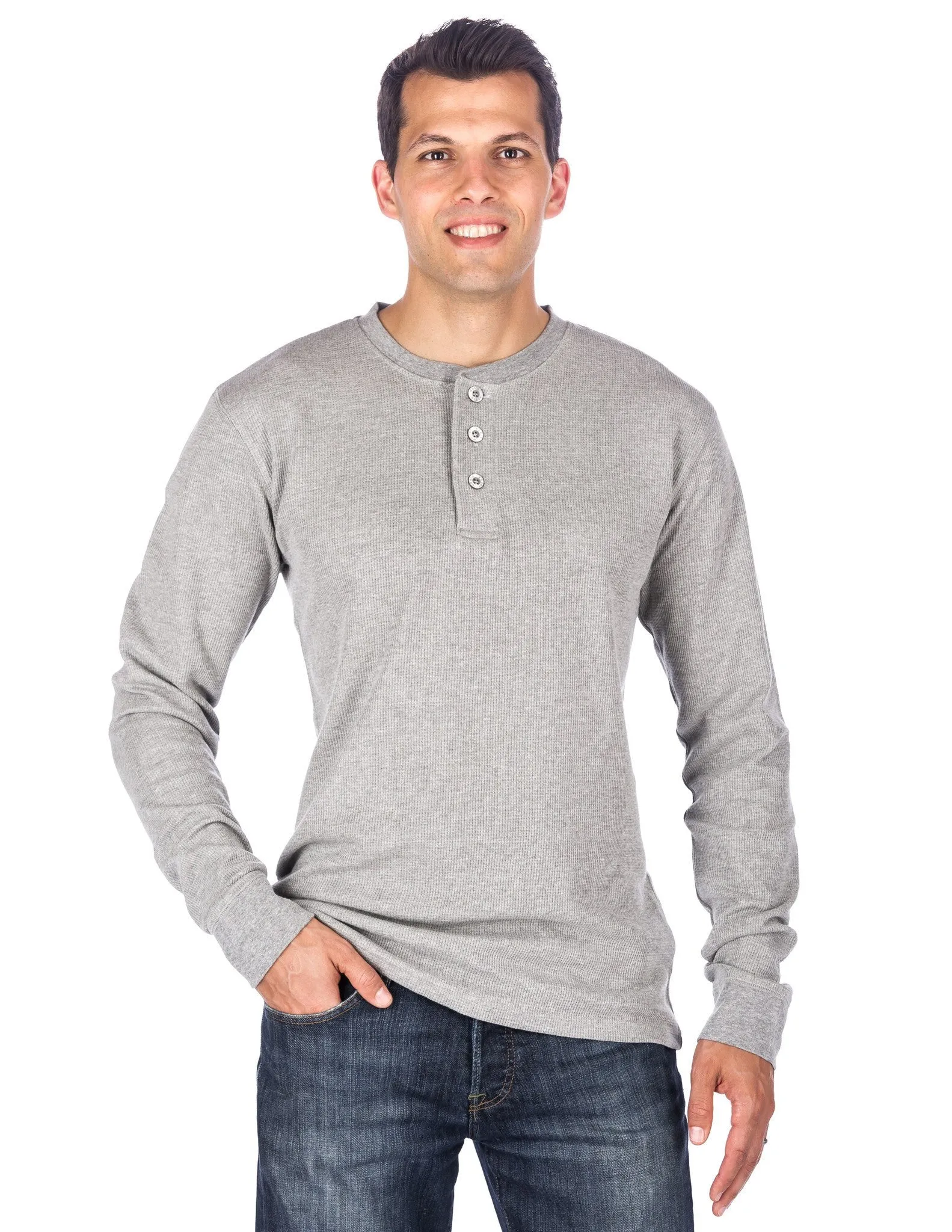 Men's Solid Thermal Henley Long Sleeve T-shirts