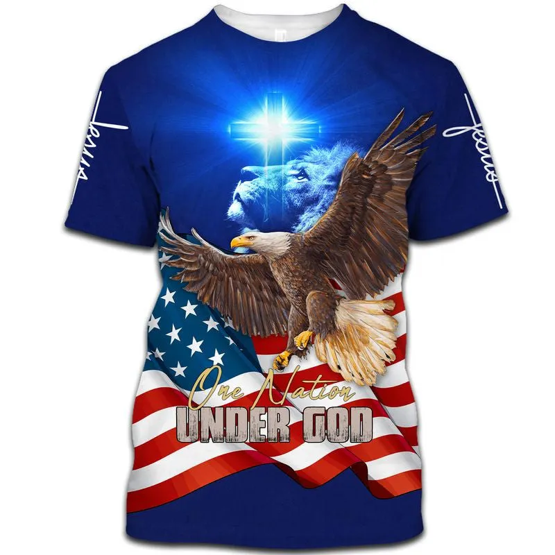 One Nation Under God Bald Eagle Lion Cross 3d Shirts - Christian T Shirts For Men And Women