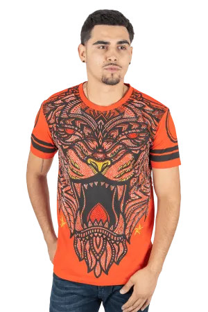 Platini Men's Orange Cotton Rhinestone T-Shirt