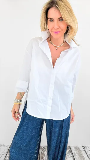 Poplin Perfection Italian Button Up Blouse