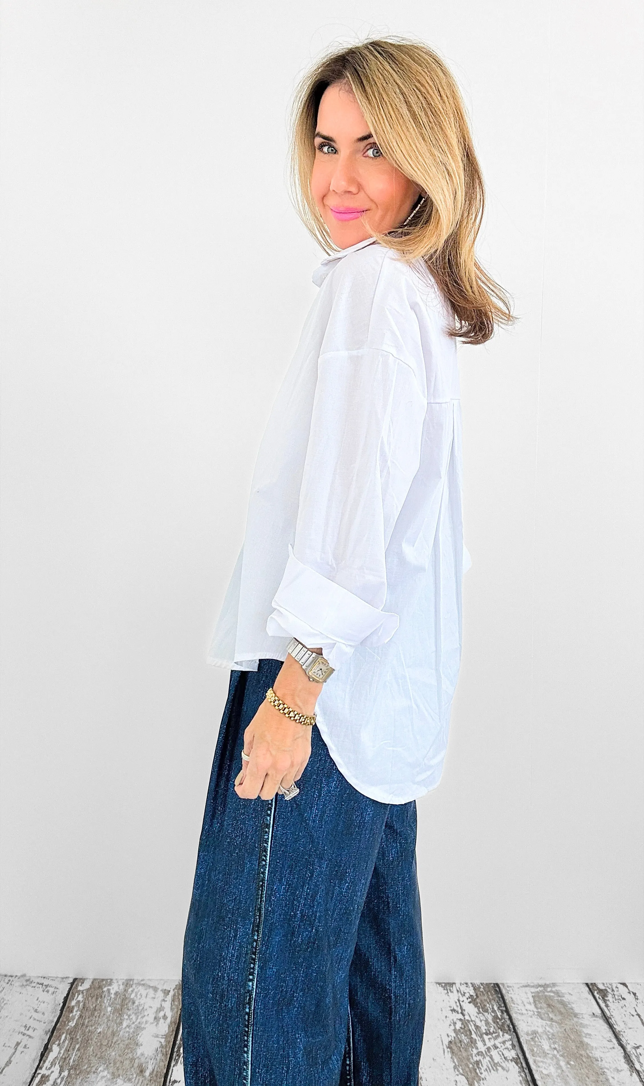 Poplin Perfection Italian Button Up Blouse