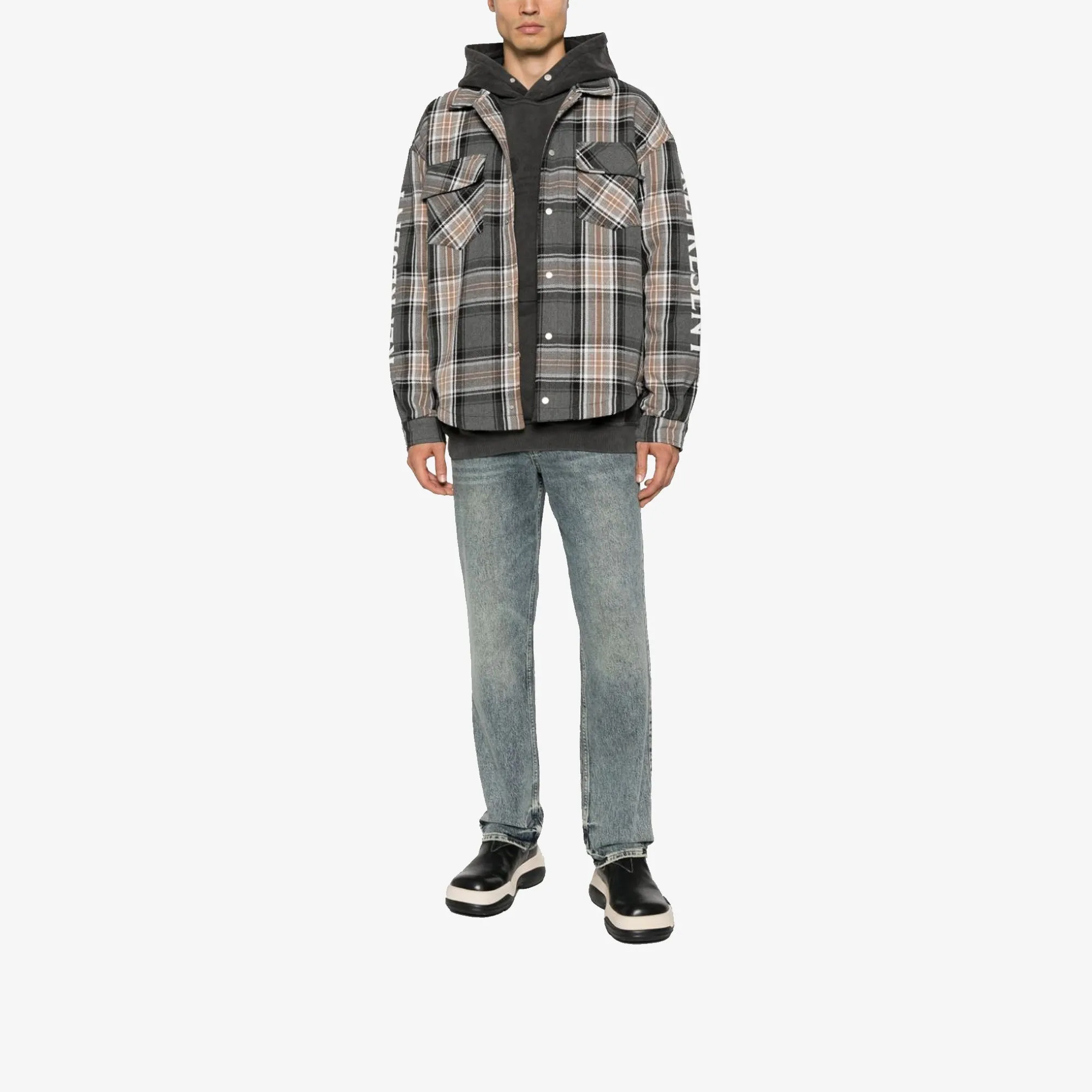 QUILTED FLANNEL SHIRT 'GREY CHECK'