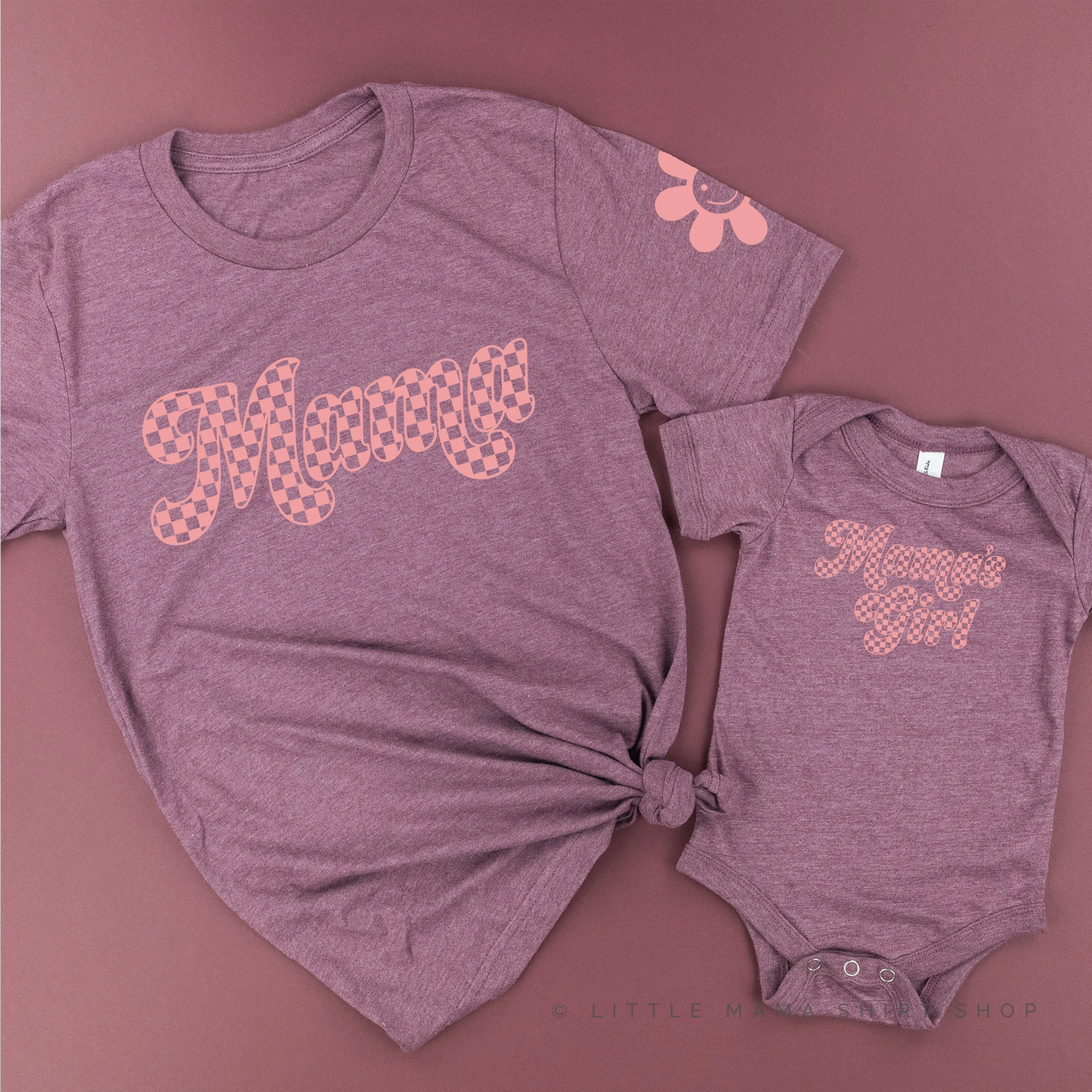 RETRO CHECKERS - MAMA MAMA'S GIRL - PINK DESIGN - Set of 2 Matching Shirts