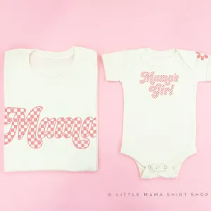 RETRO CHECKERS - MAMA MAMA'S GIRL - PINK DESIGN - Set of 2 Matching Shirts