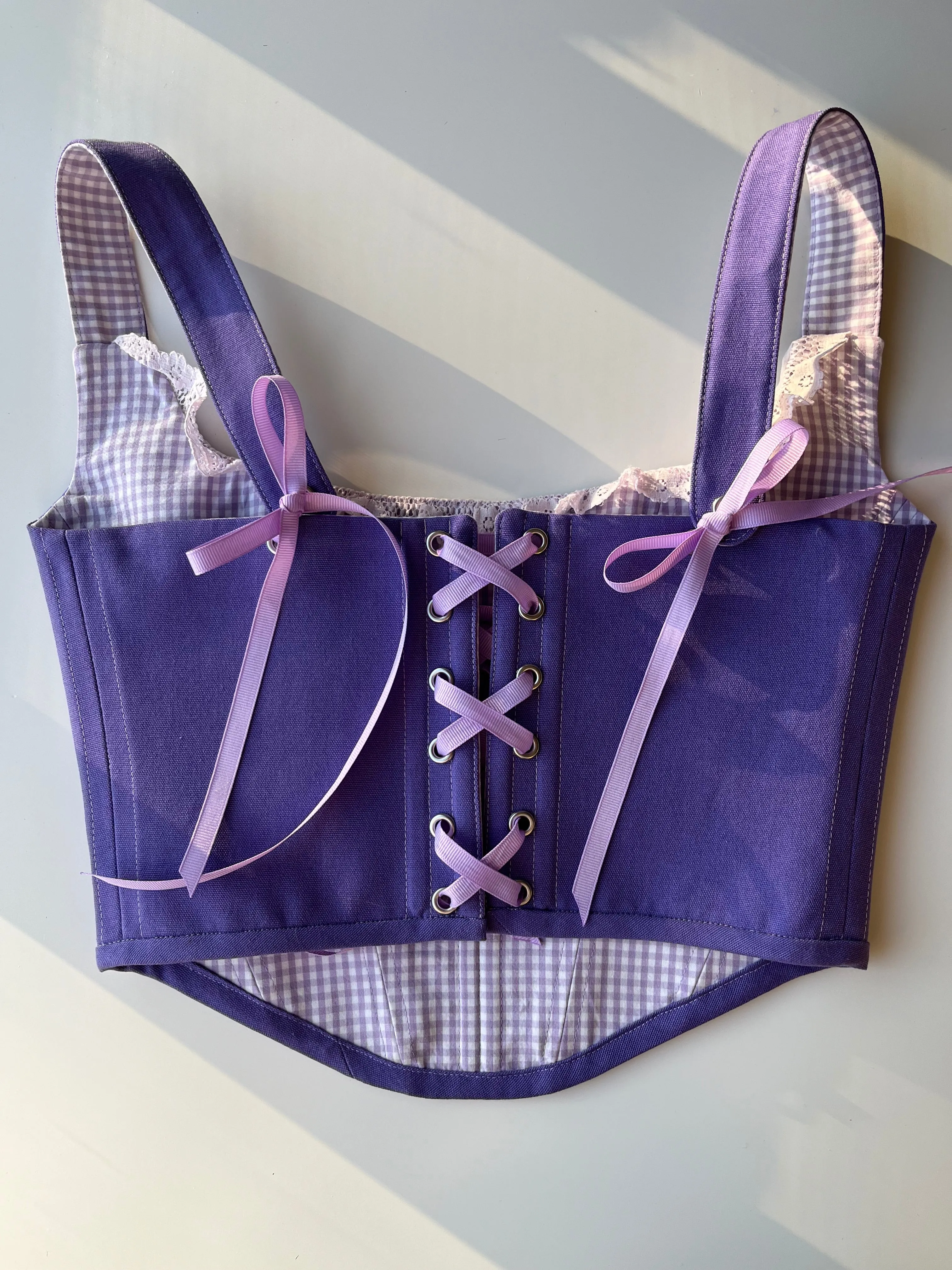 Reversible purple/ lavender gingham corset size S/M