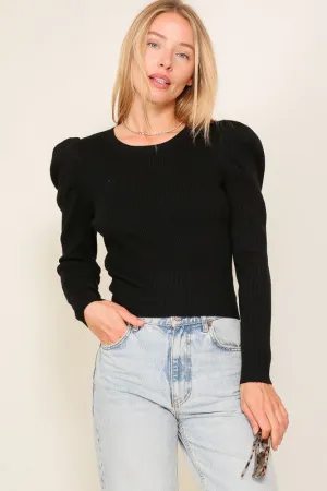 Ribbed Puff Sleeve Knit Top