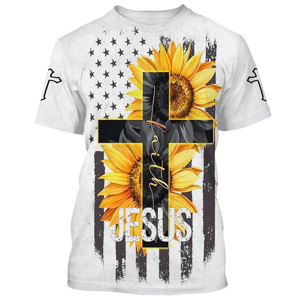 Sunflower Faith Cross 3d All Over Print Shirt - Christian 3d Shirts For Men Women