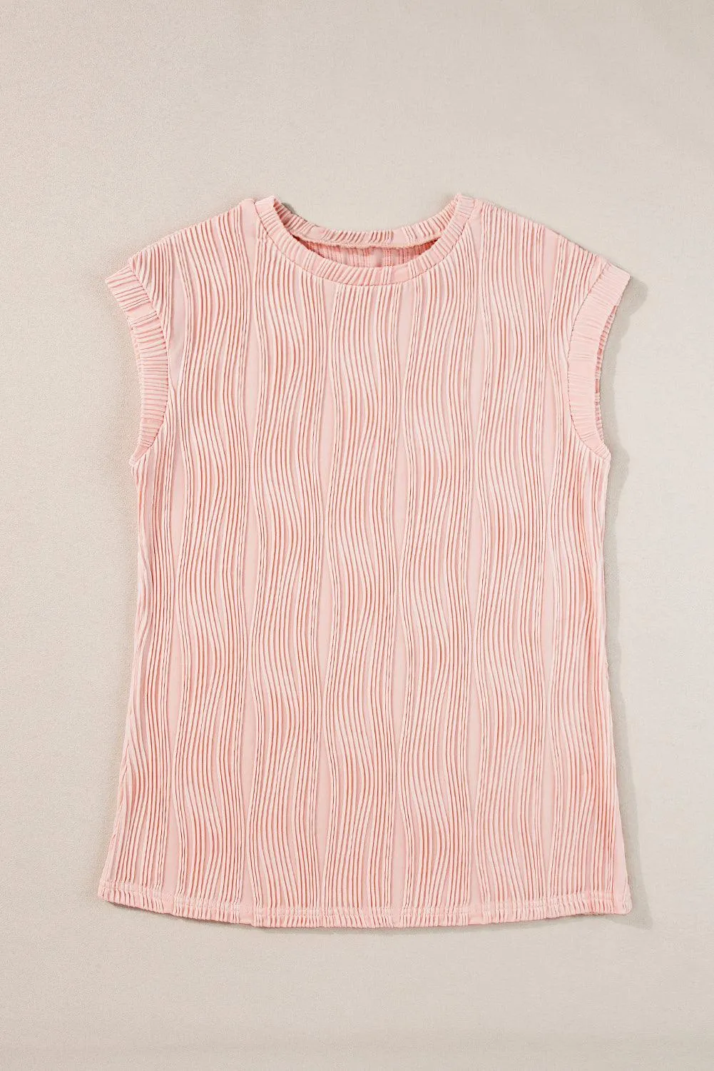 Wavy Texture Cap Sleeve Pink Top for Ladies