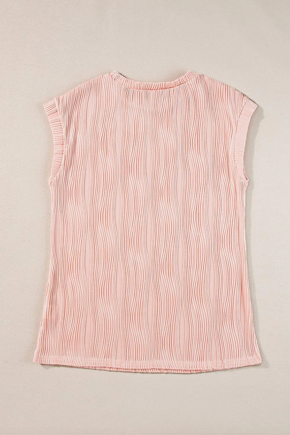 Wavy Texture Cap Sleeve Pink Top for Ladies