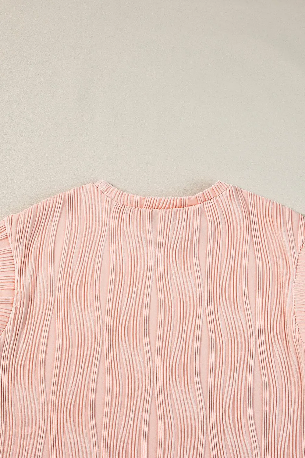 Wavy Texture Cap Sleeve Pink Top for Ladies