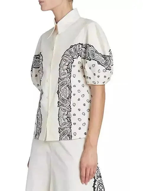 Women’s Bandana Paisley Puff-Sleeve Blouse